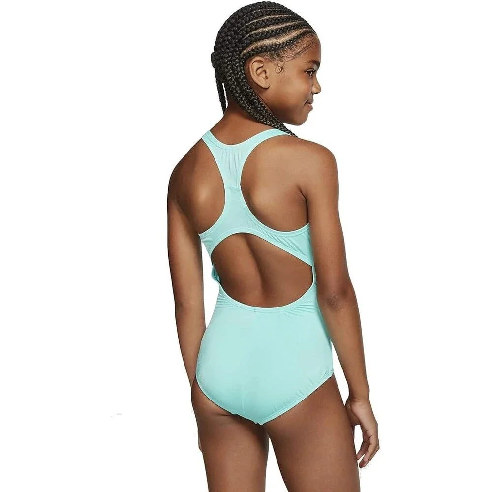 Nike Essential One-Piece Swimsuit Girls Medium Green Stretch Racerback SRT513